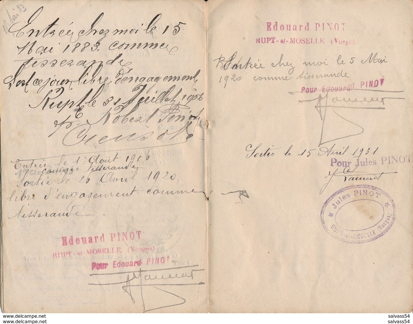 Livret D'Enfant Et D'Apprenti - Daté 1884 - Mairie De Rupt (Vosges) Pour Martin Marie-Amélie - Apprenti Tisserrand - Historical Documents