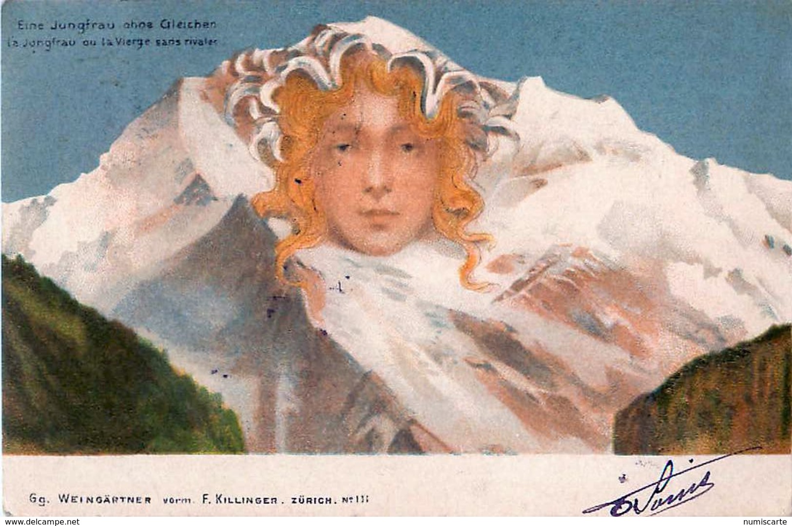 Cpa La Jungfrau Ou La Vierge Sans Rivale  ,  Visage De Montagne - Killinger 111 - Surréaliste - Taxe 10c - Otros & Sin Clasificación