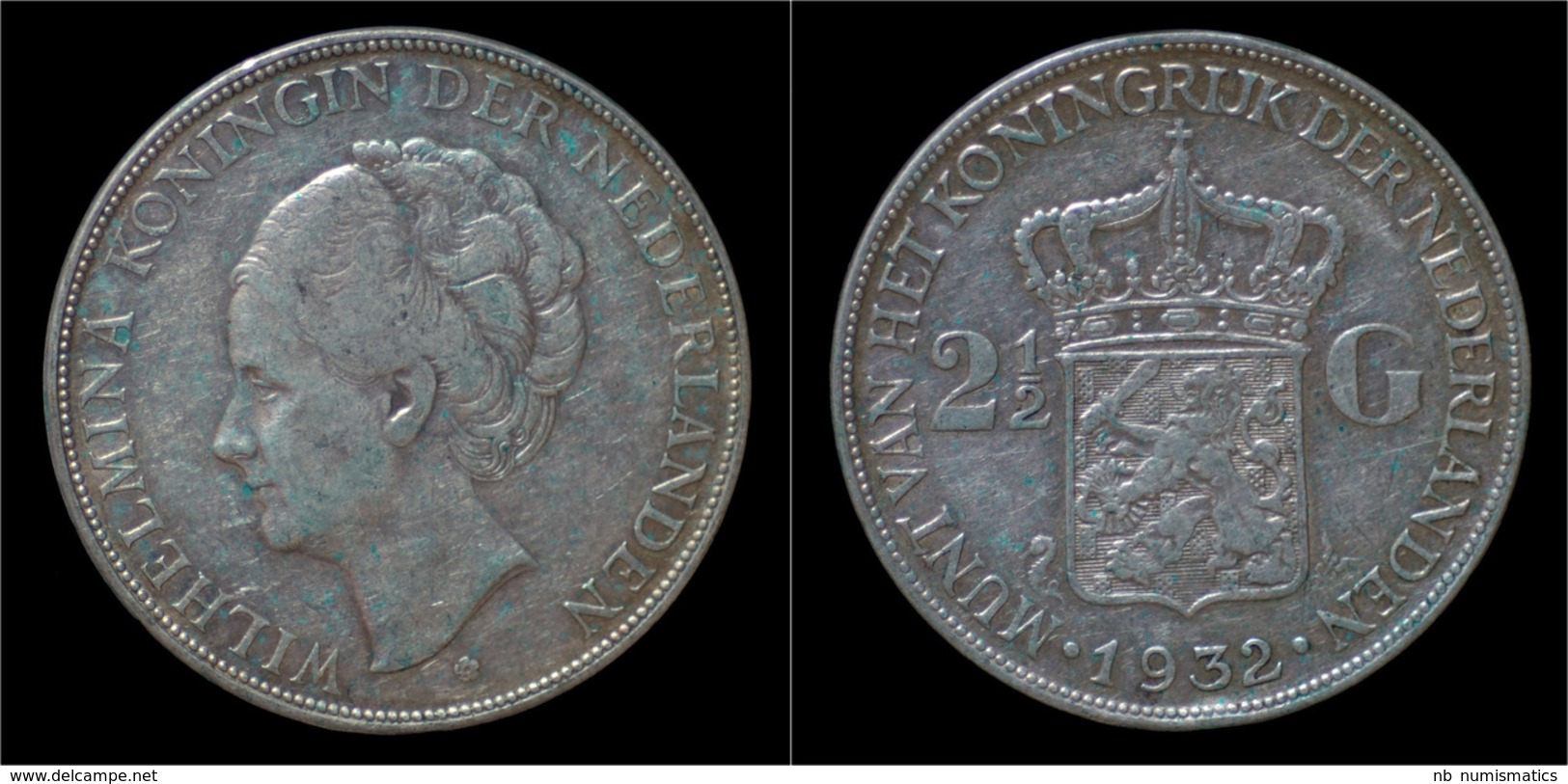 Netherlands Wilhelmina I 2 1/2 Gulden(rijksdaalder)1932 - 2 1/2 Gulden