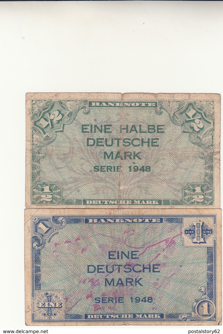 Germania, Banknote  1/2 + 1  Eine Halbe Deutsche Mark  1948 - Autres & Non Classés