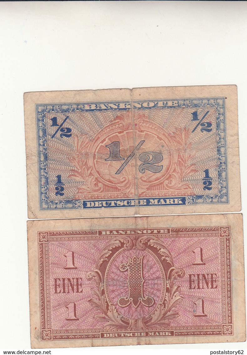 Germania, Banknote  1/2 + 1  Eine Halbe Deutsche Mark  1948 - Other & Unclassified