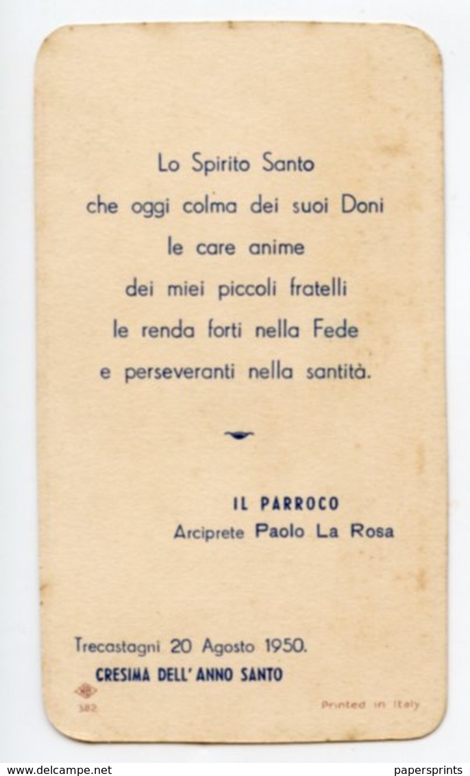 Trecastagni CT - Santino Antico CRESIMA ANNO SANTO 1950 Arciprete PAOLO LA ROSA - OTTIMO P19- - Religion & Esotericism