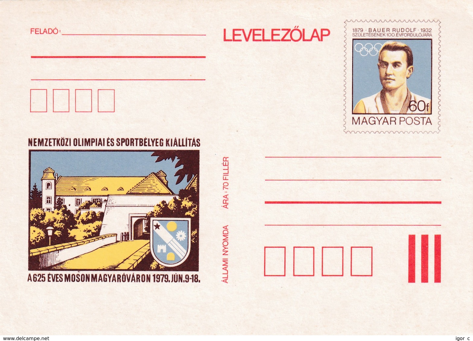 Hungary 1979 Postal Stationery Card ; Olympic Games Paris 1900; Bauer Rudolf; Gold Medal Discus Throw - Verano 1900: Paris