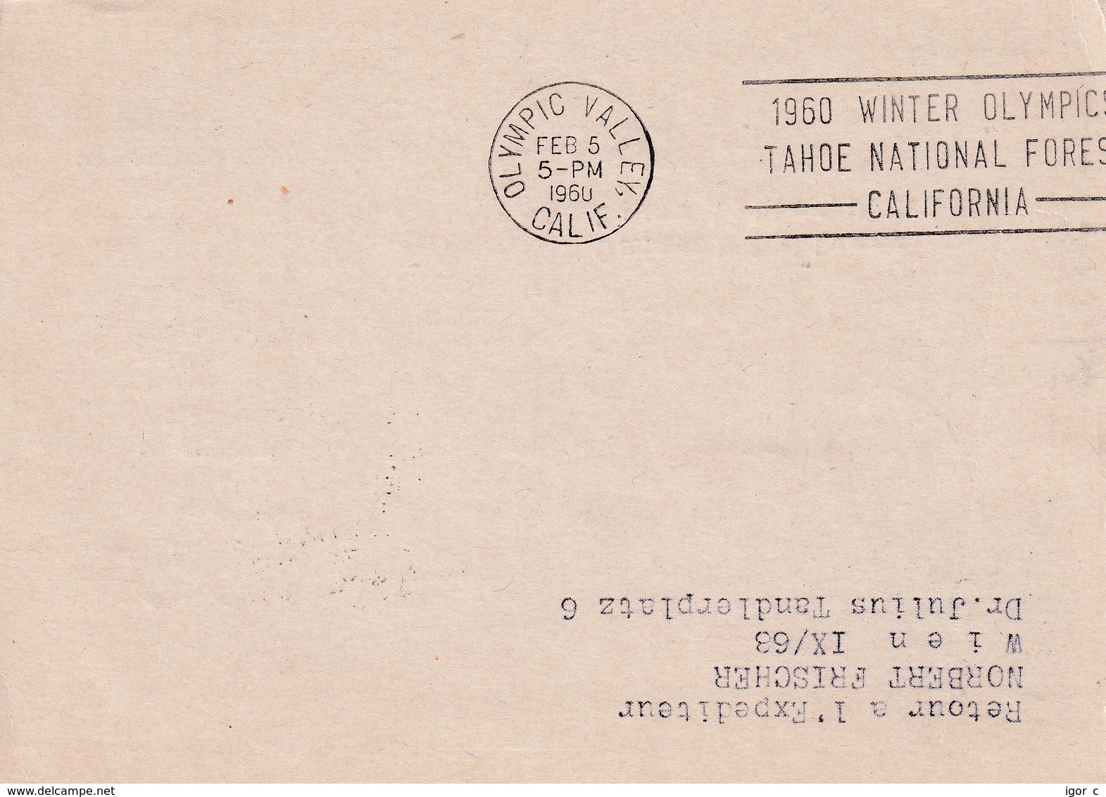 Austria 1960 Air Mail Postal Stationery Card; TWA Trans World Airlines Flight Vienna Squaw Valley; Eagle Adler: 2 Scans - Invierno 1960: Squaw Valley