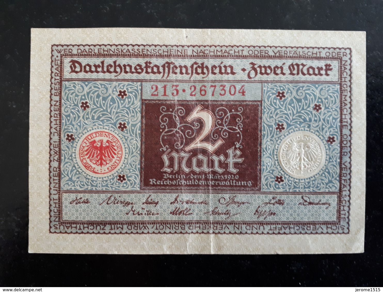 Billet Allemagne 2 Marks Berlin 1920  & - 1000 Mark