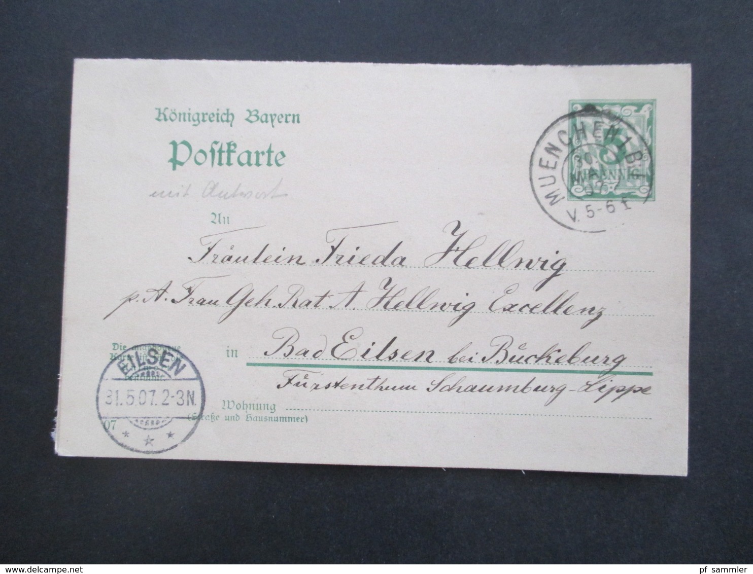 Bayern 1907 GA / Doppelkarte P 81 / 01 Postkarte Mit Antwort An Frau Geheimrat Hellwig In Bad Eilsen Fürstenthum Lippe - Entiers Postaux