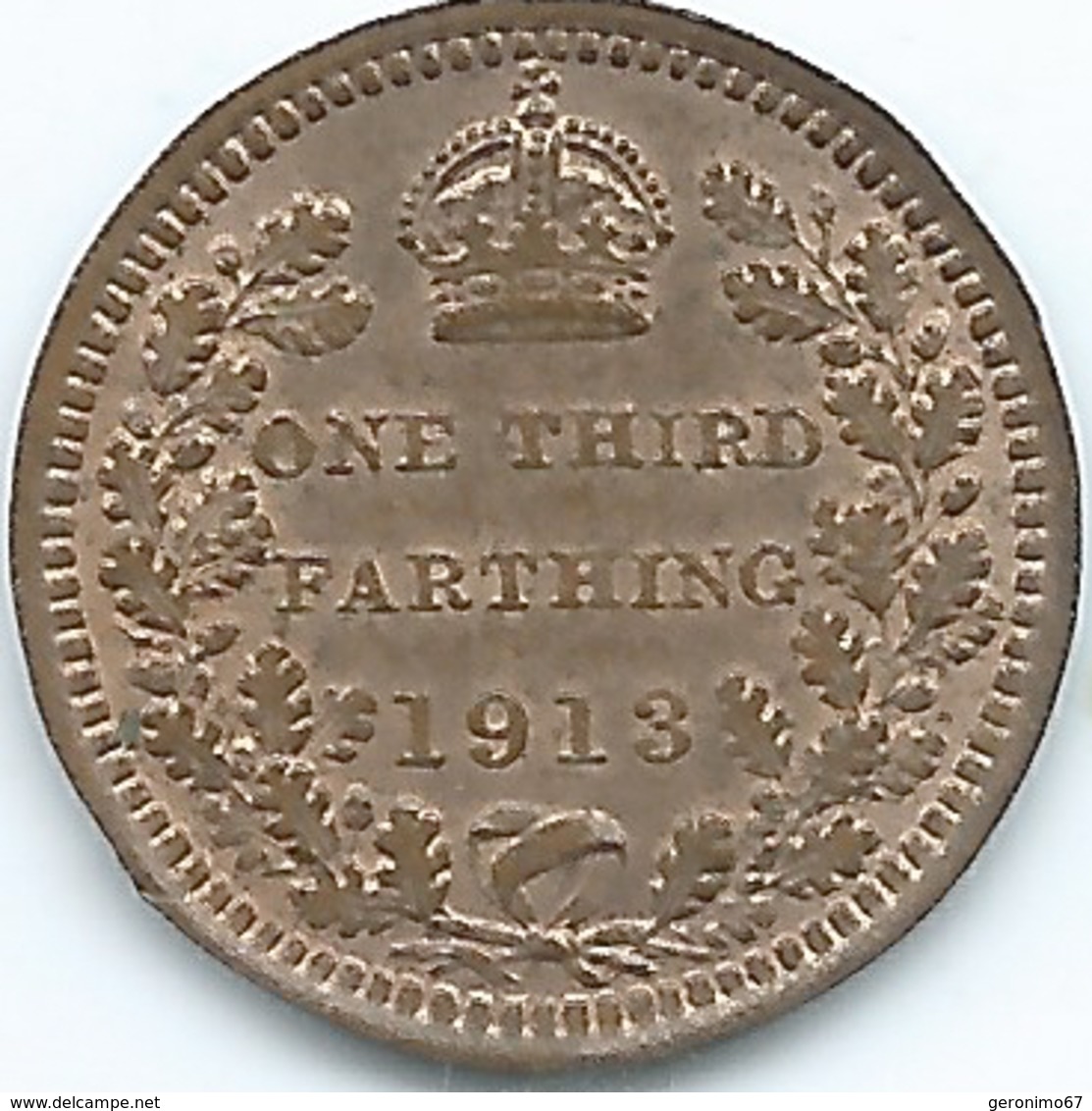 United Kingdom / Great Britain - 1913  - ⅓ Farthing / ¹⁄₁₂ Penny - George V - KM823 - Struck For Use In Malta - A. 1/3 Farthing