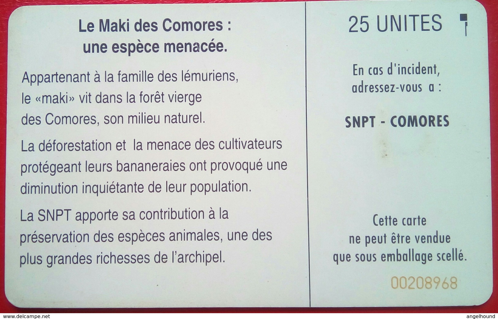 25 Units Le Maki Des Comores ( SC7 Without Moreno Logo- Control Number Bottom Right ) " - Komoren