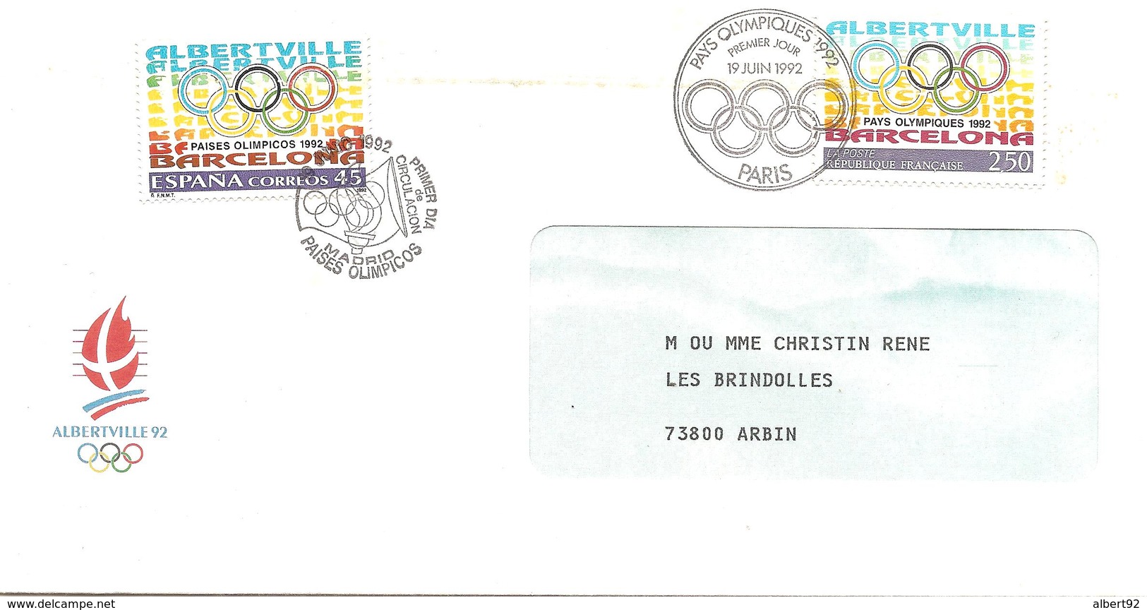 Jeux Olympiques De Barcelone: émission Commune France / Espagne :courrier Comité D'Organisation Des Jeux D 'Albertville - Summer 1992: Barcelona