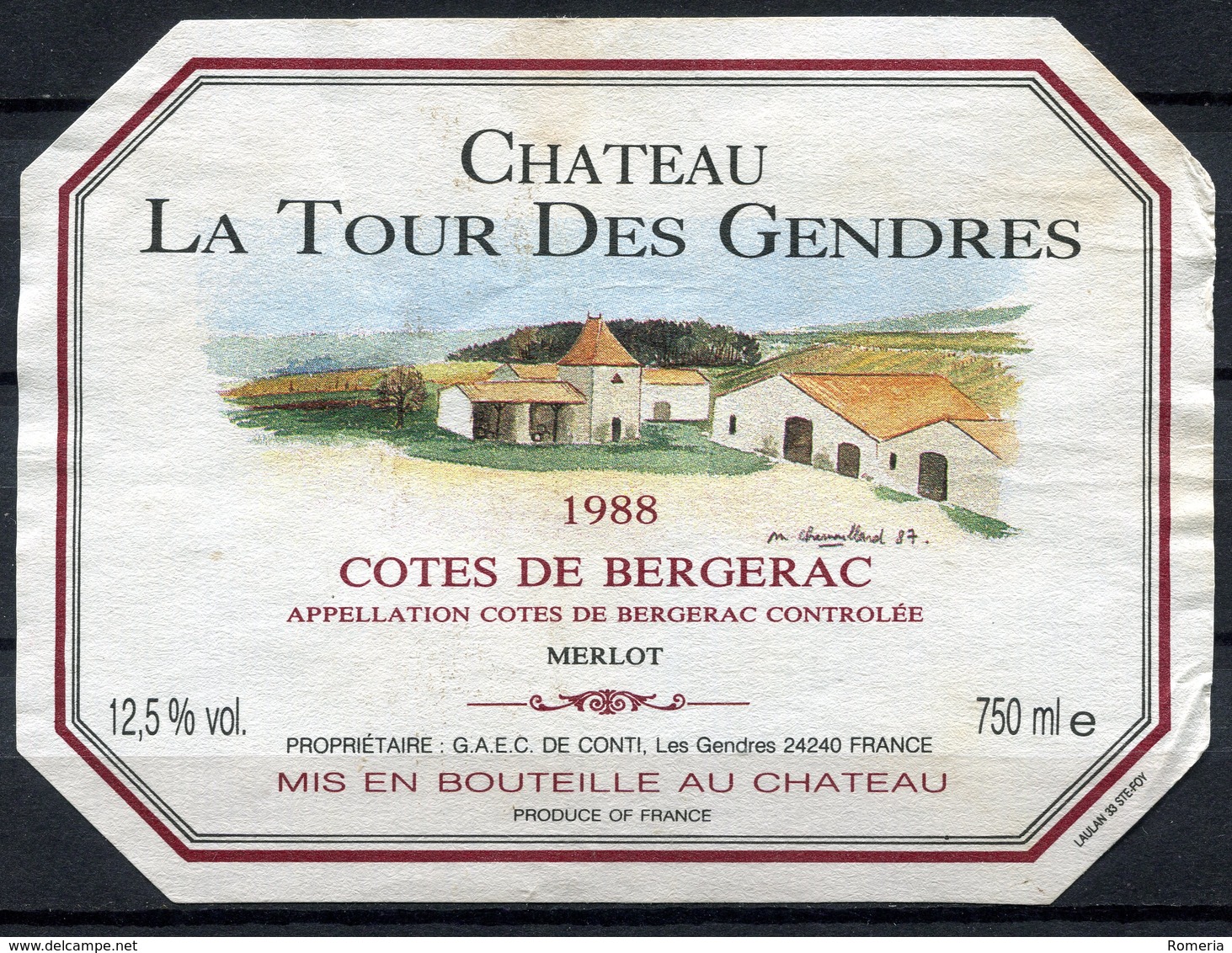 1826 - France - Côtes De Bergerac - 1988 - Château La Tour Des Gendres - G.A.E.C. De Conti - Bergerac