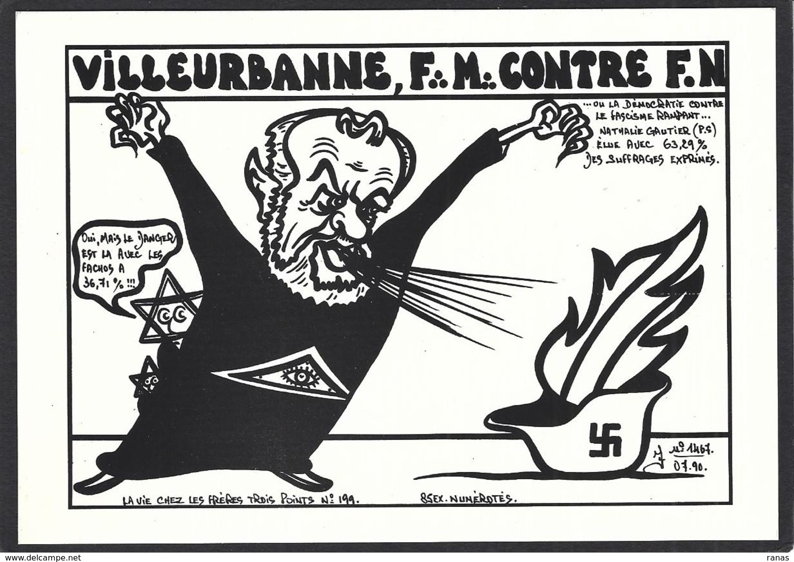 CPM Rhône 69 Villeurbanne Tirage Limité Numéroté Signé En 85 Exemplaires Hernu Satirique - Villeurbanne