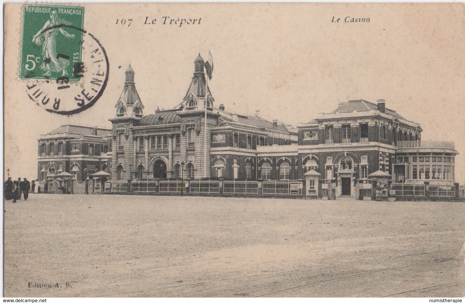 Casino Le Tréport (Timbre 5c - Cachet Rouen 1908) - Le Treport