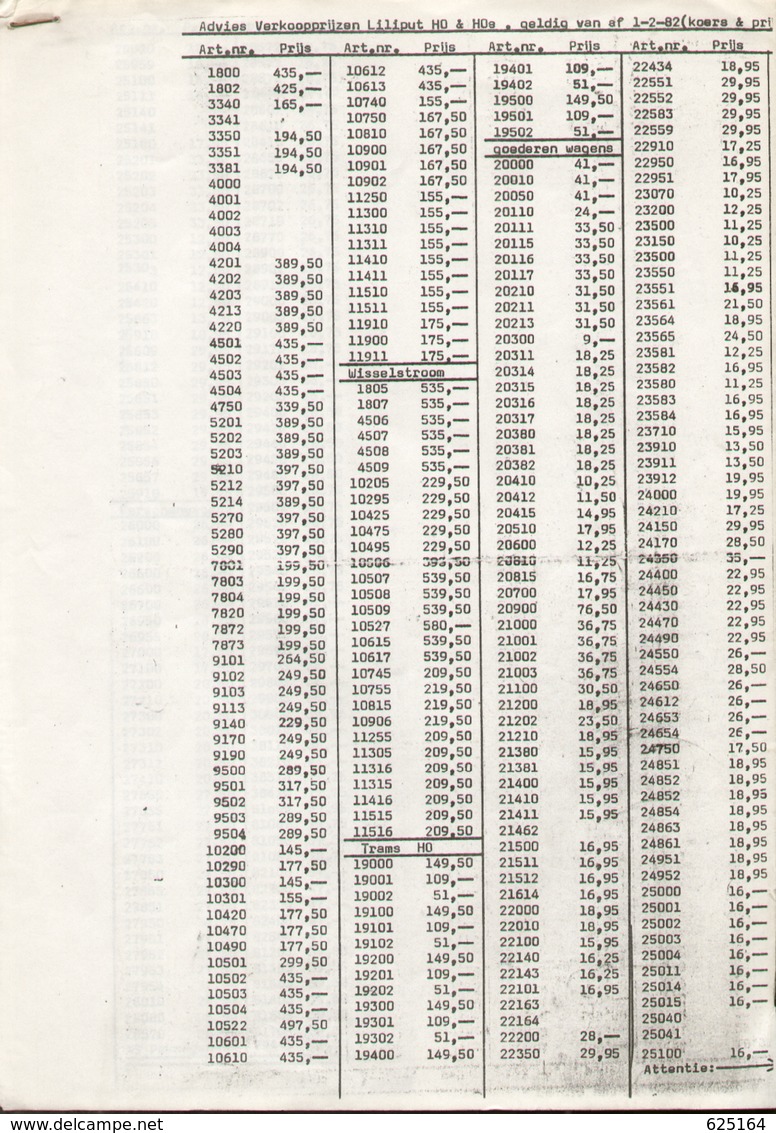Catalogue LILIPUT 1982 ONLY PRICE LIST NLGulden - Nederlands