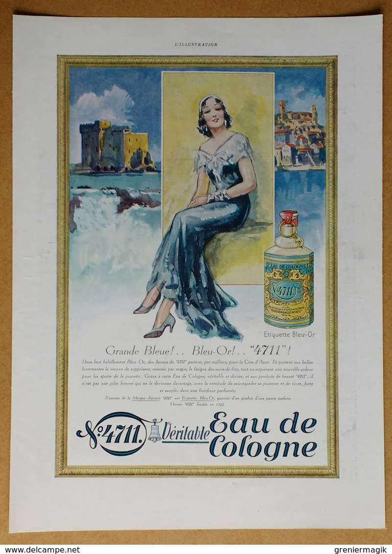 1931 Eau De Cologne 4711 Grande Bleue !.. Bleu Or !.. - Mobiloil Vacuum Oil Company (Les Soupapes) - Publicité - Advertising