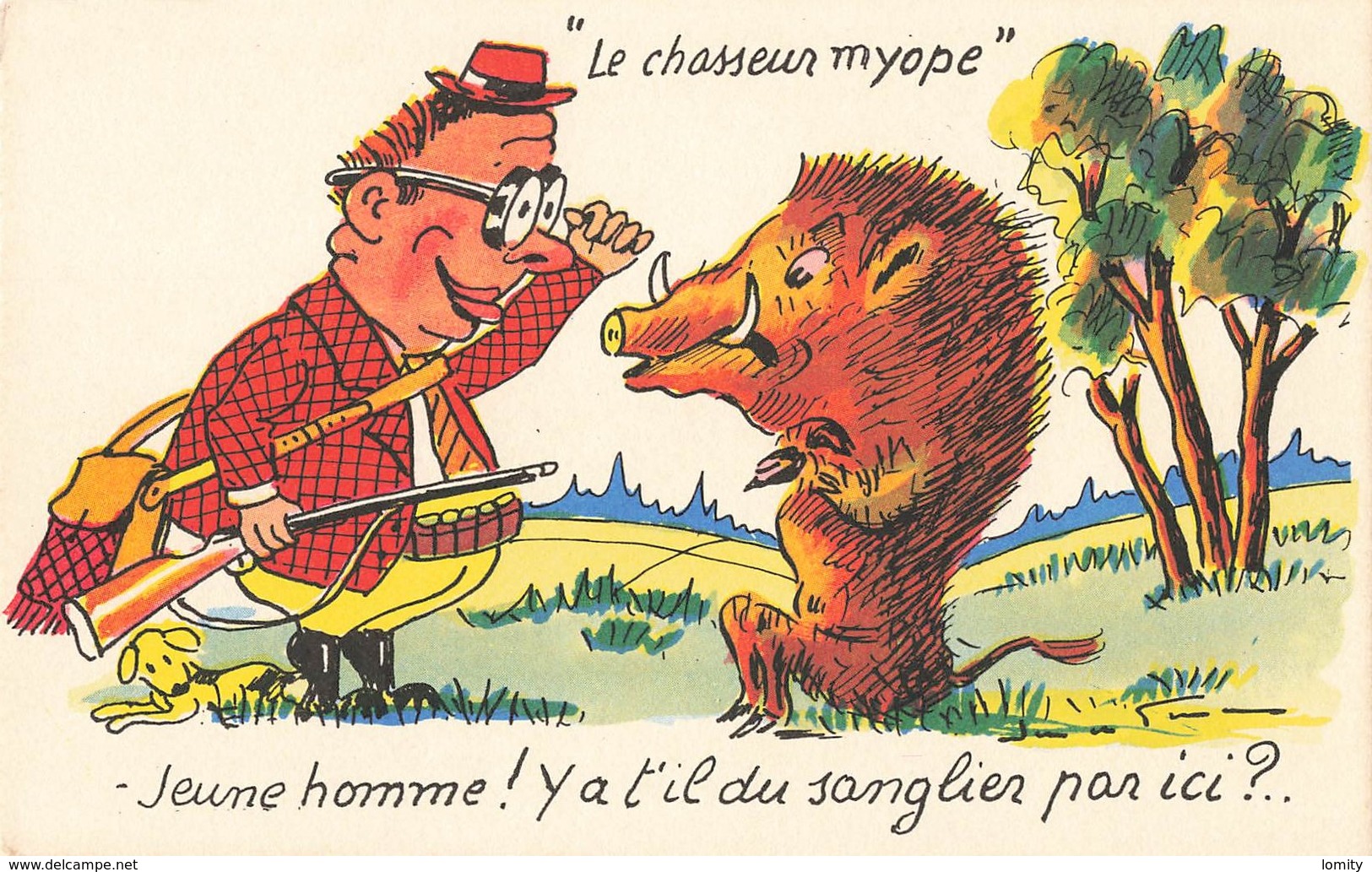 Illustration Illustrateur Jean De Preissac Le Chasseur Myope Fusil Sanglier Chasse - Preissac