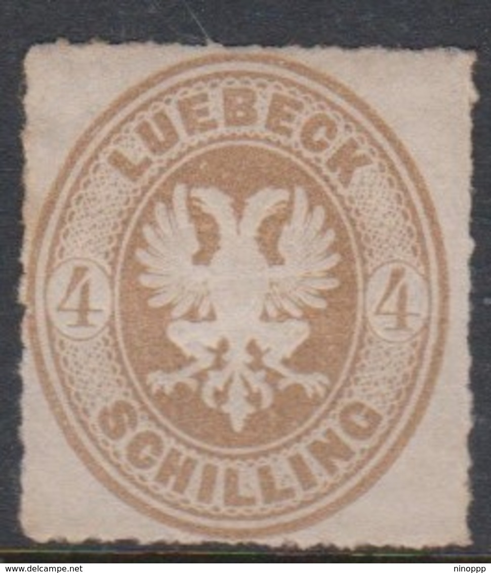 German States - Lubeck Scott 13 1863 Four Shilling Bister,Mint Hinged - Lubeck