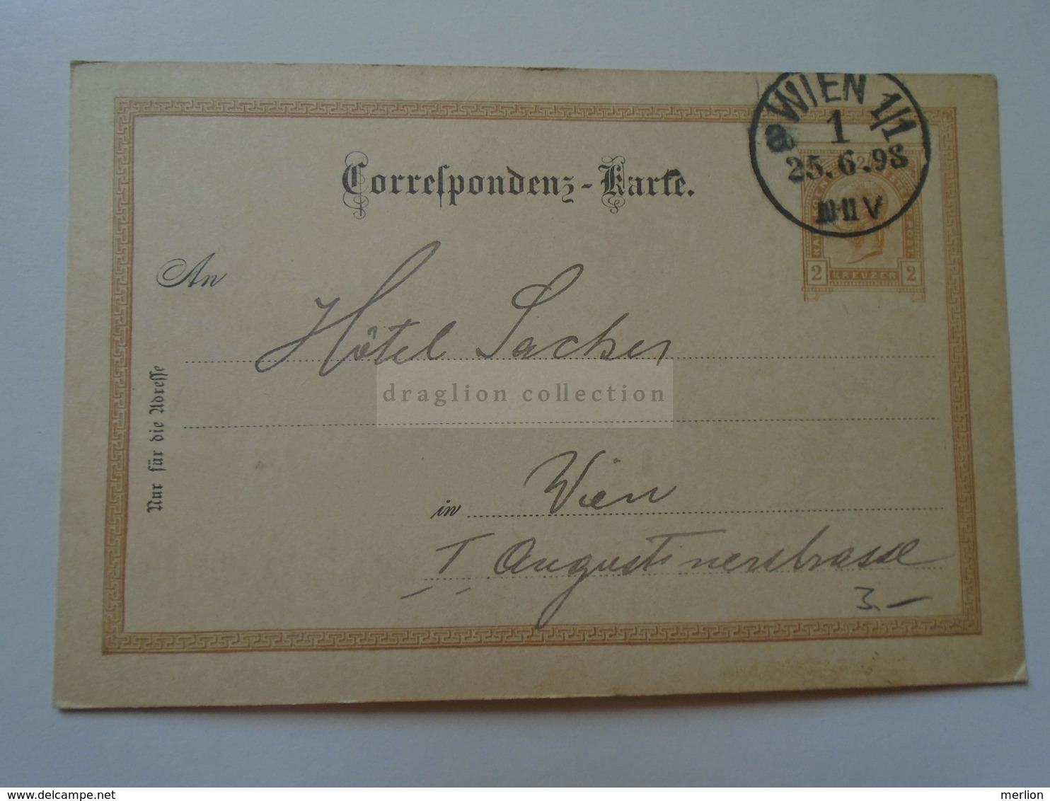 ZA279.6  Austria  Postal Stationery Ganzsache -Correspondenz Karte   2kr   1898 HOTEL SACHER WIEN - Autres & Non Classés