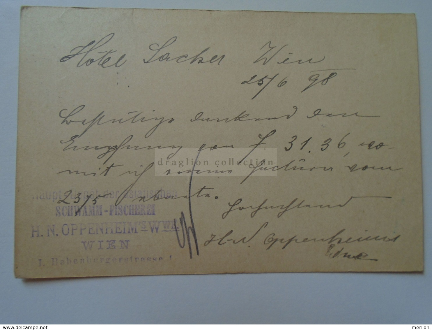 ZA279.6  Austria  Postal Stationery Ganzsache -Correspondenz Karte   2kr   1898 HOTEL SACHER WIEN - Autres & Non Classés
