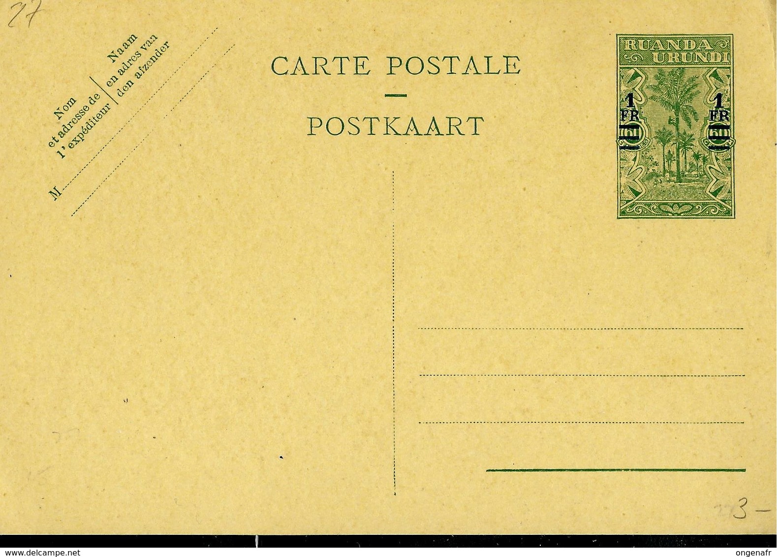 Carte Neuve N° 27  1 Fr Sur 60 Cent - Postwaardestukken