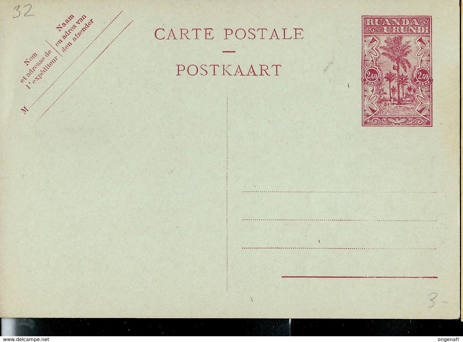 Carte Neuve N° 32 ( 2,40Fr Rouge Sur Bleu) - Entiers Postaux