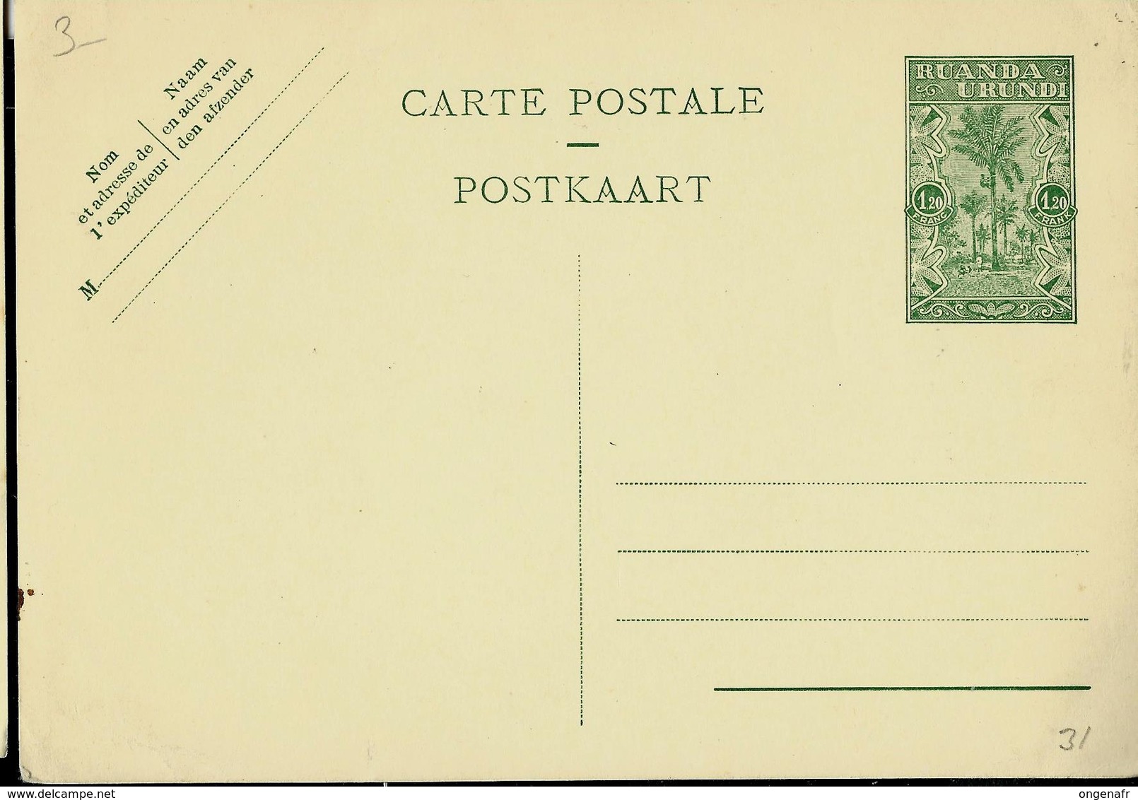 Carte Neuve N° 31  1,20  Vert Sur Chamois - Entiers Postaux