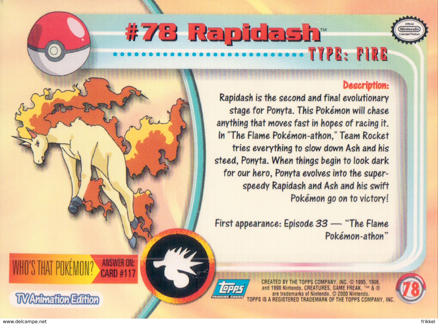 Trading Card Pokemon TV Animation Edition : # 78 Rapidash - Altri & Non Classificati