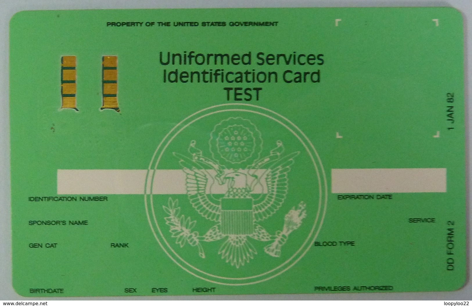 USA - Philips - Armed Forces - Trial - Uniformed Services Identification Card Test - 1982 - Green - RARE - [2] Chipkarten