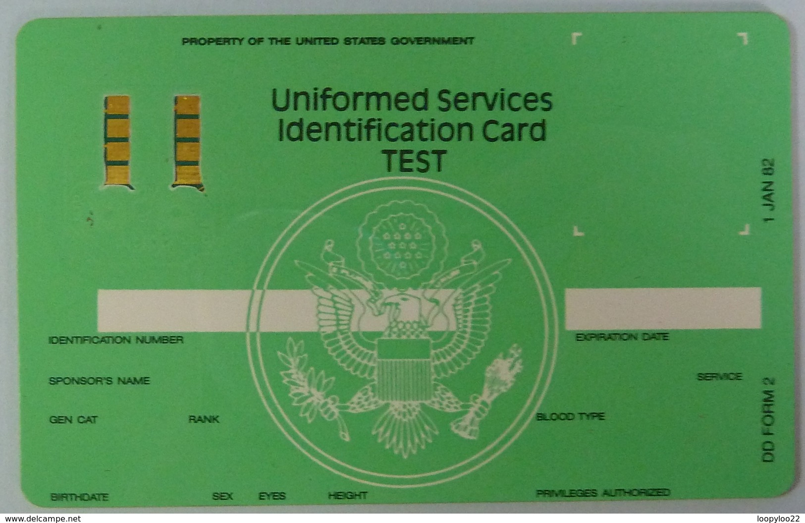 USA - Philips - Armed Forces - Trial - Uniformed Services Identification Card Test - 1982 - Green - RARE - Chipkaarten