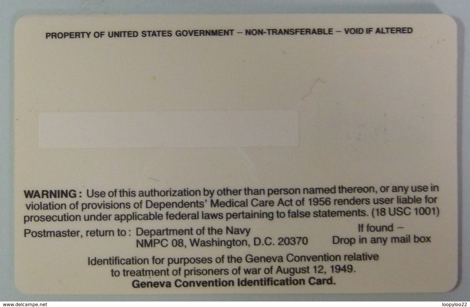 USA - Philips - Armed Forces - Trial - Uniformed Services Identification Card Test - 1982 - Green - RARE - Chipkaarten
