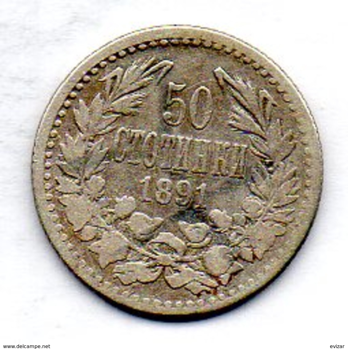 BULGARIA, 50 Stotinki, Silver, Year 1891, KM #12 - Bulgarien