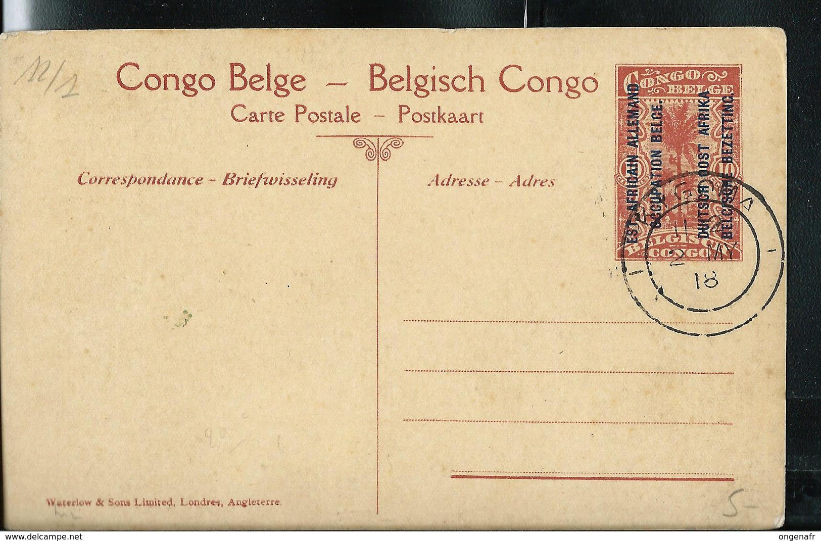 Occ. Belge; Carte Illustrée Obl.  1918 N° 12. Vue: 1 - UDJIDJI (embarcations) - Stamped Stationery