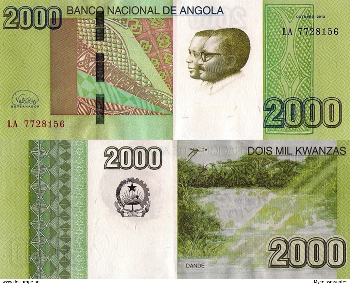 ANGOLA 2000 Kwanzas 2012 (2017) - Dande Falls, P157, UNC, New Signature - Angola