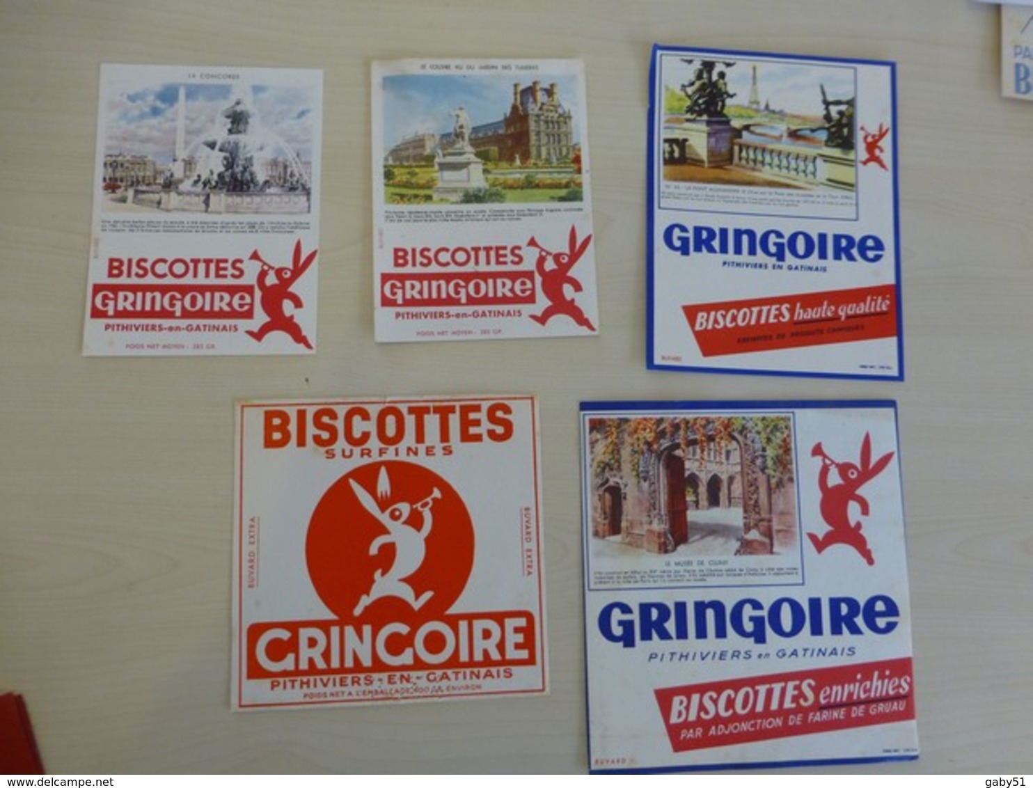 Biscottes GRINGOIRE, Pithiviers-en-Gâtinais, Lot De 5 Buvards Anciens, Ref 1797 ; BU 04 - Autres & Non Classés