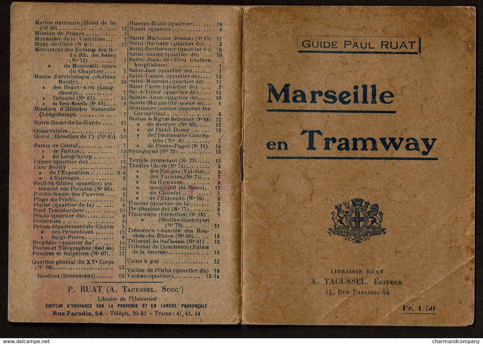 Guide Paul Ruat - 1922 - MARSEILLE en Tramway - 48 pages + plan de Marseille - 8 scans