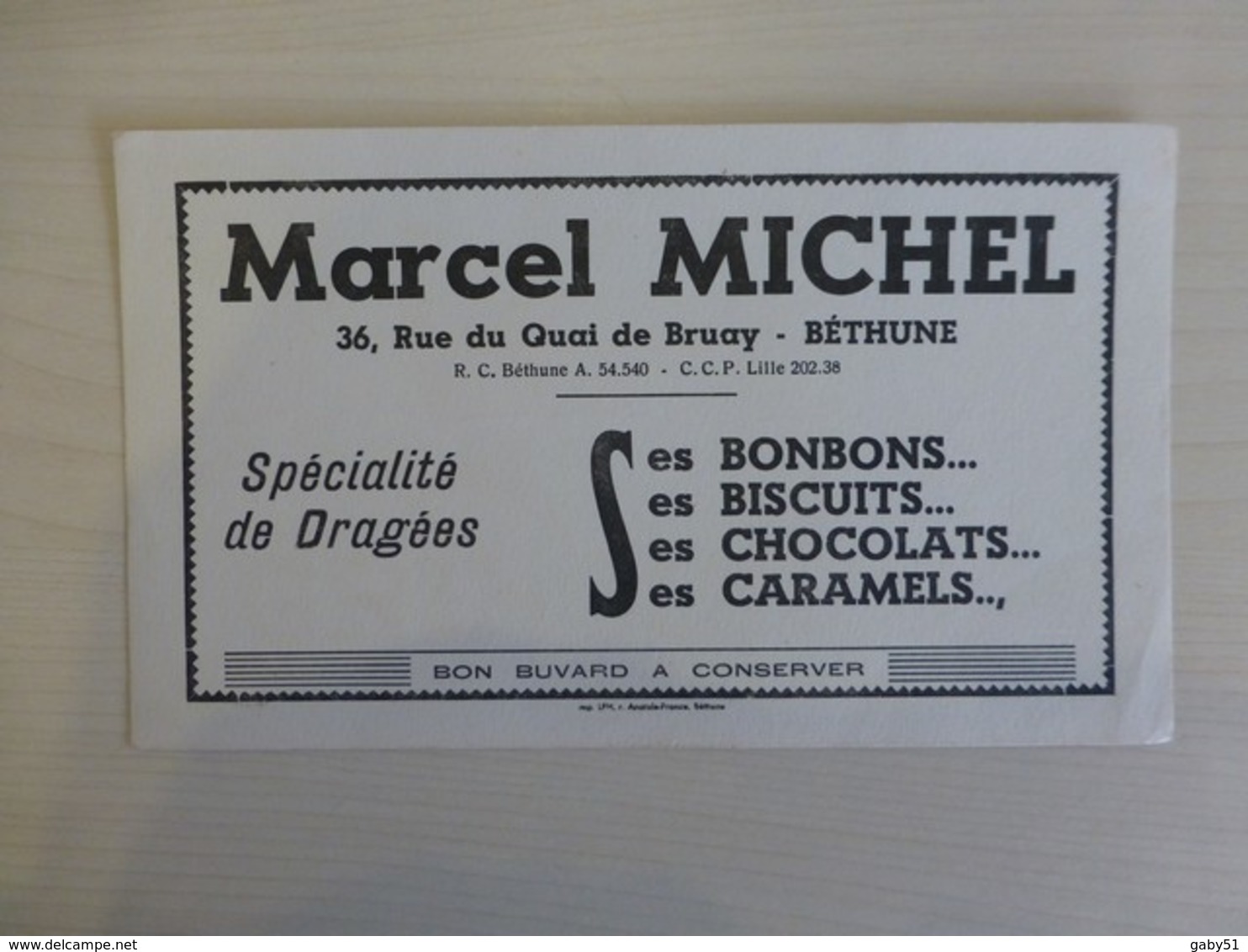 Béthune, Marcel Michel, Bon Bons, Dragées, Biscuits, Buvard Ancien, Ref 1848 ; BU 04 - Other & Unclassified