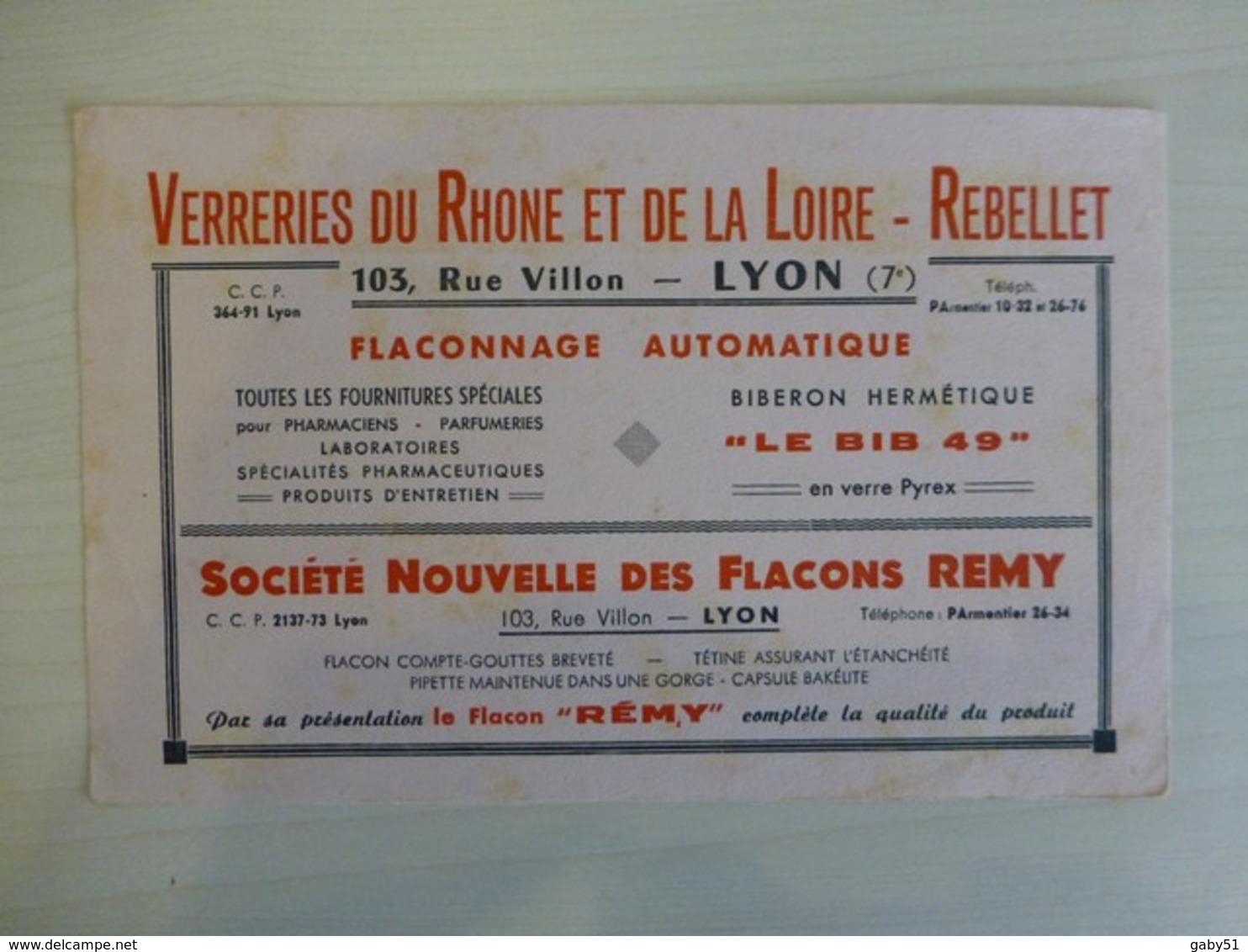 Verreries Du Rhône Et De La Loire Rebellet, Flacons REMY Buvard Ancien, Ref 1862 ; BU 04 - Altri & Non Classificati