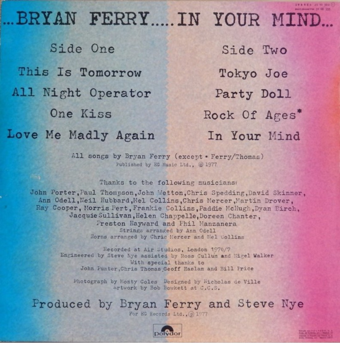 Bryan Ferry 33t. LP "in Your Mind" - Disco, Pop