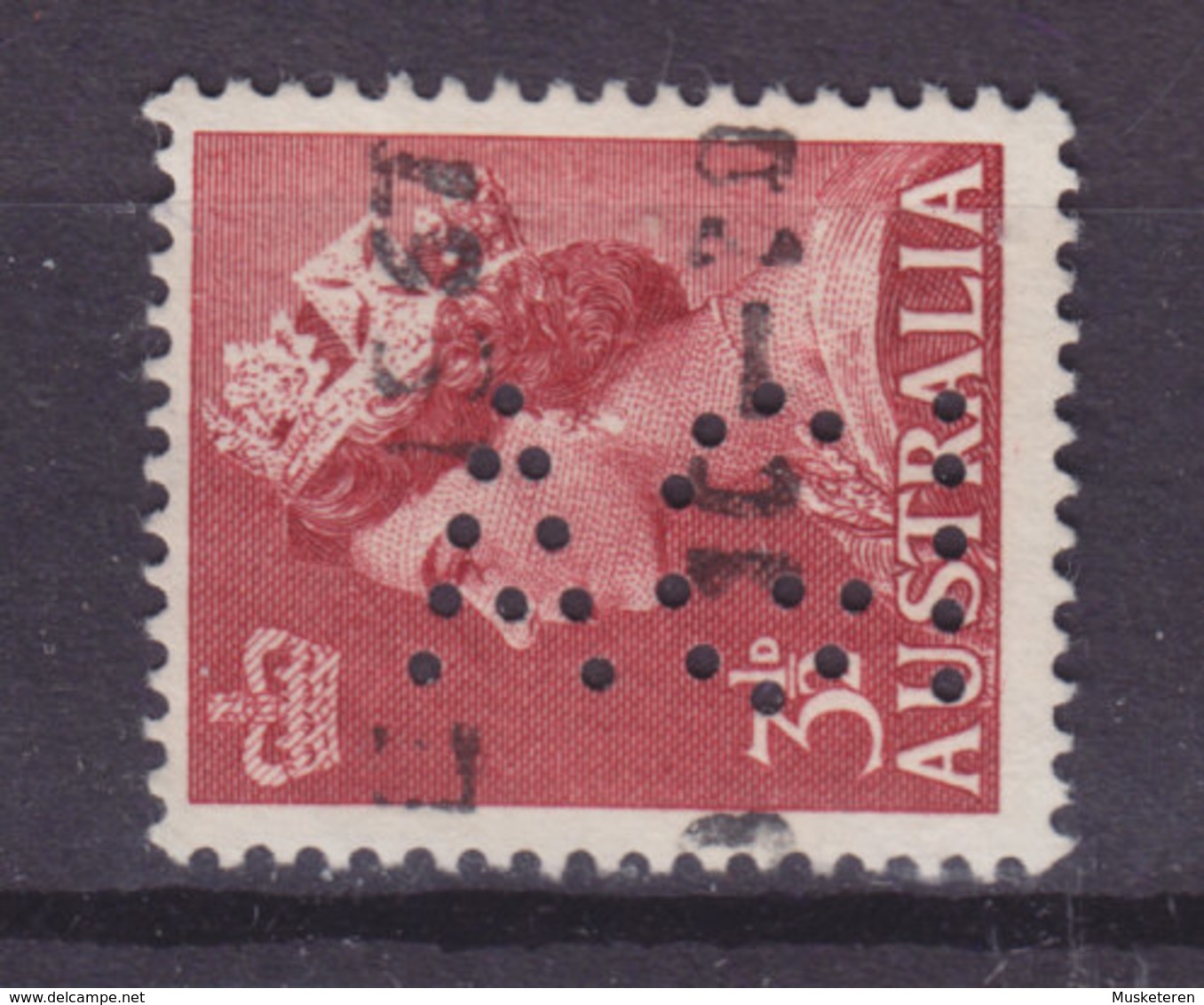 Australia Perfin Perforé Lochung 'AGI' 1953, Mi. 229  3½p. QEII (2 Scans) - Perforadas