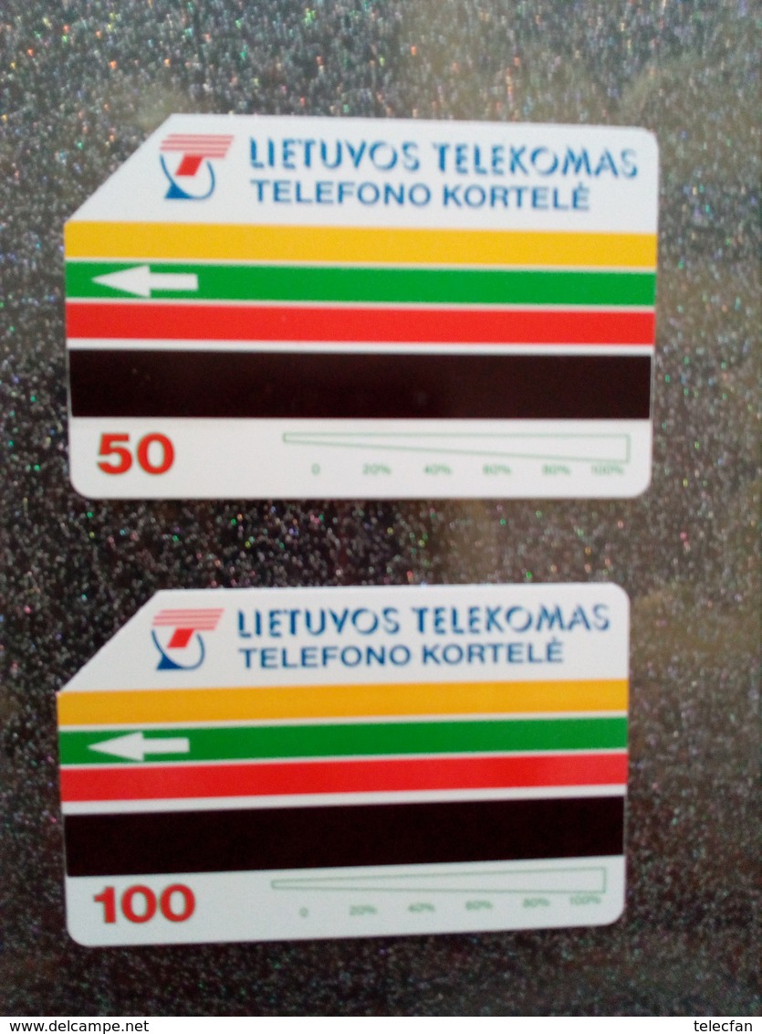 LITUANIE LOT 2 CARDS DIFFERENTS 50U + 100U UT USED - Lituanie