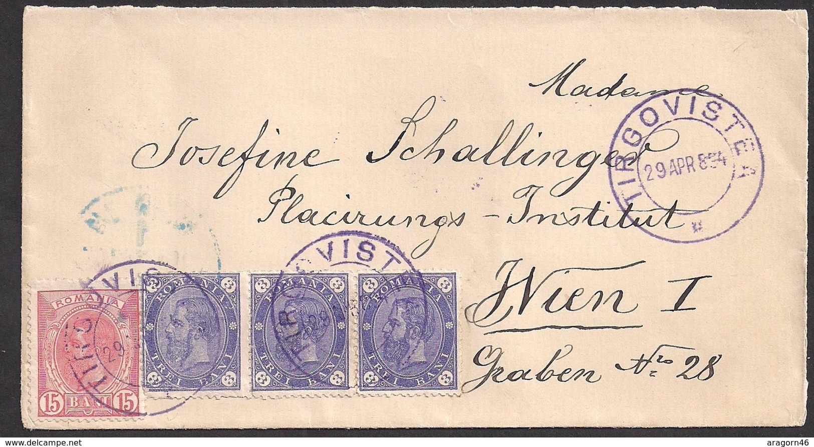 Romania "Spic" And " Cifra" Mixed Franking Cover 1894 From Tirgovistea (purple Ink) To Wien Underfranked 24 Bani Unique! - Lettres & Documents