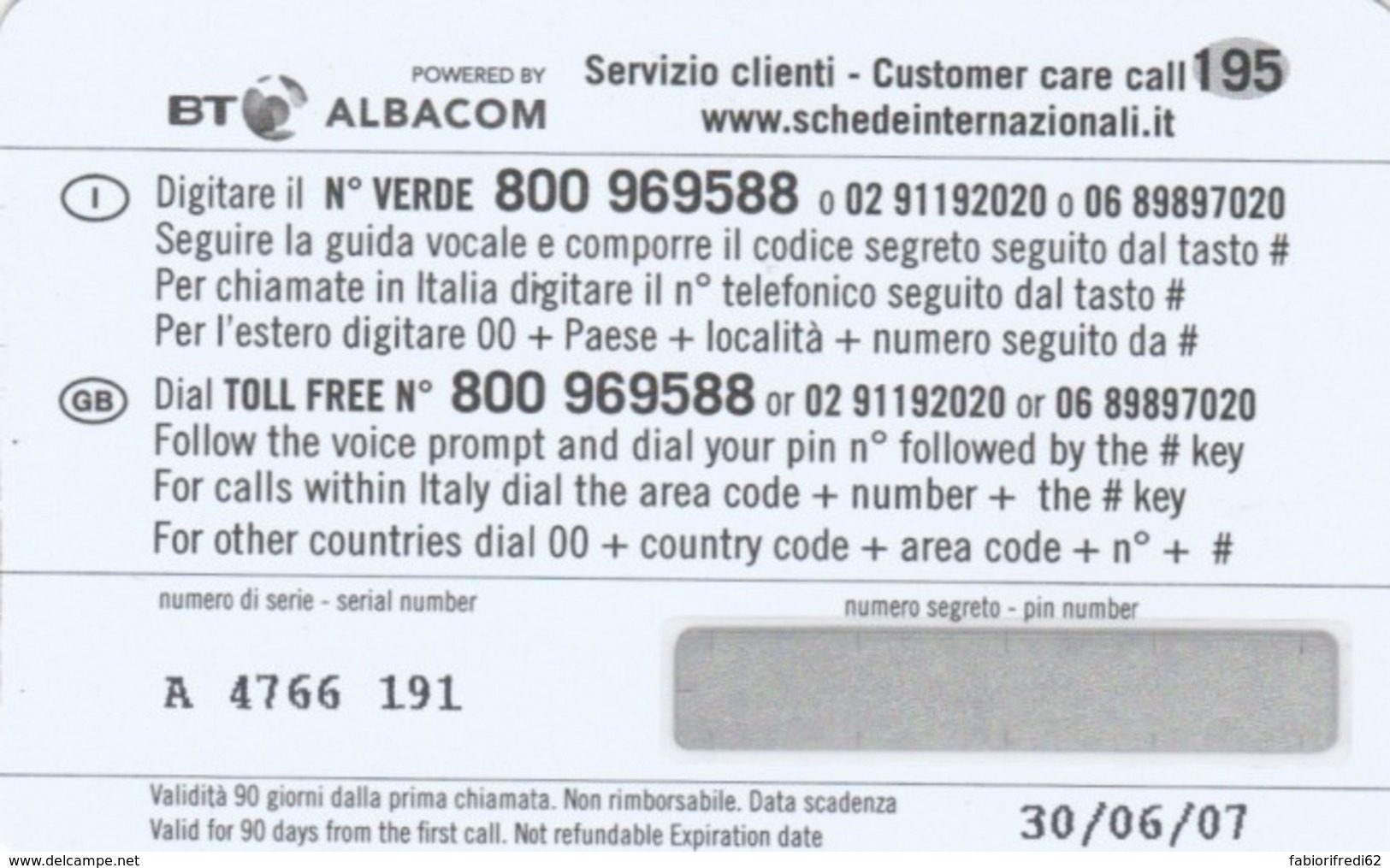 PREPAID PHONE CARD ITALIA ALBACOM (PY1494 - GSM-Kaarten, Aanvulling & Voorafbetaald