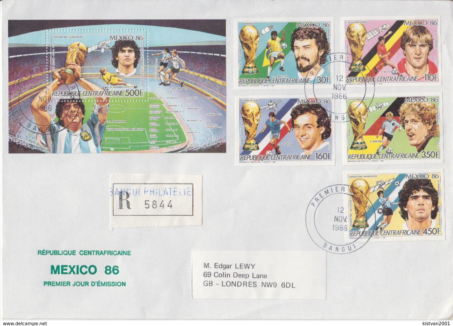 Postal History: Central Africa Football Players Imperforated Set And Perforated SS On Registered Covers To England Rare! - 1986 – Mexiko