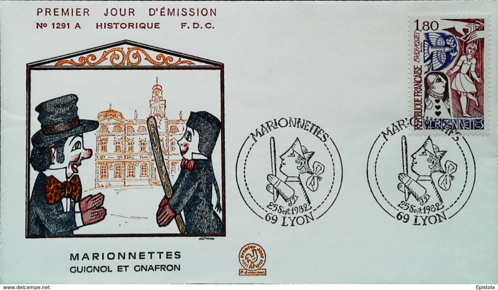 FRANCE  - FDC - 1982 (Oblitération Lyon) - Marionnettes GUIGNOL & GNAFRON  - Enveloppe Premier Jour - Marionetas