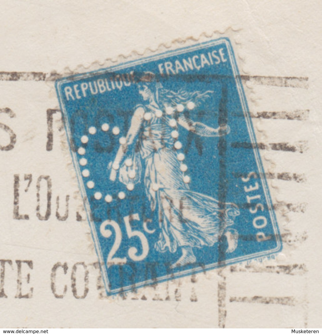 Perfin Perforé Lochung 'GT' GUARANTY TRUST COMPANY Of NEW YORK, PARIS Rue Hippolyte 1924 Cover Lettre Semeuse - Storia Postale