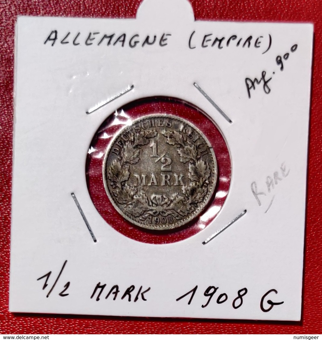 ALLEMAGNE  -- 1/2 MARK 1908 G - 1/2 Mark