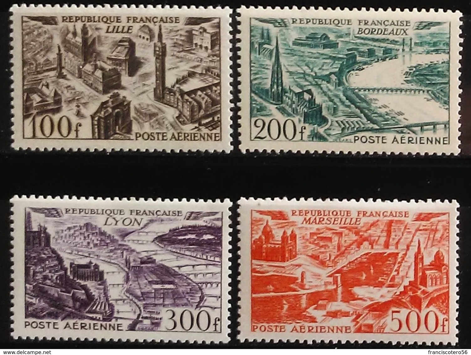 Francia: Año. 1949 - Aéreos, Serie Completa. 4/Val. ( Vistas Aérea De Ciudades ) - 1927-1959 Neufs