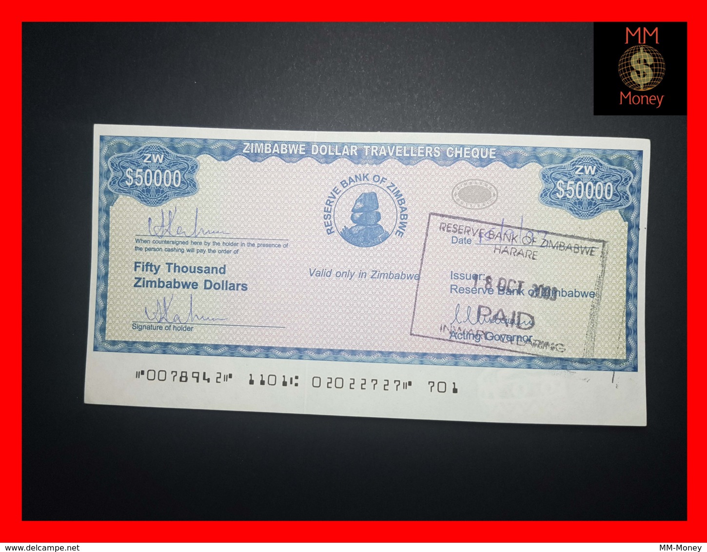 ZIMBABWE 50.000  50000 $  2003  Travellers Cheque P. 19  UNC - Zimbabwe