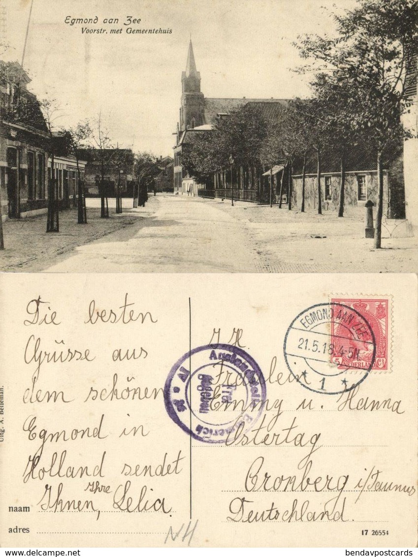 Nederland, EGMOND A/ZEE, Voorstraat Met Gemeentehuis (1918) Ansichtkaart - Egmond Aan Zee