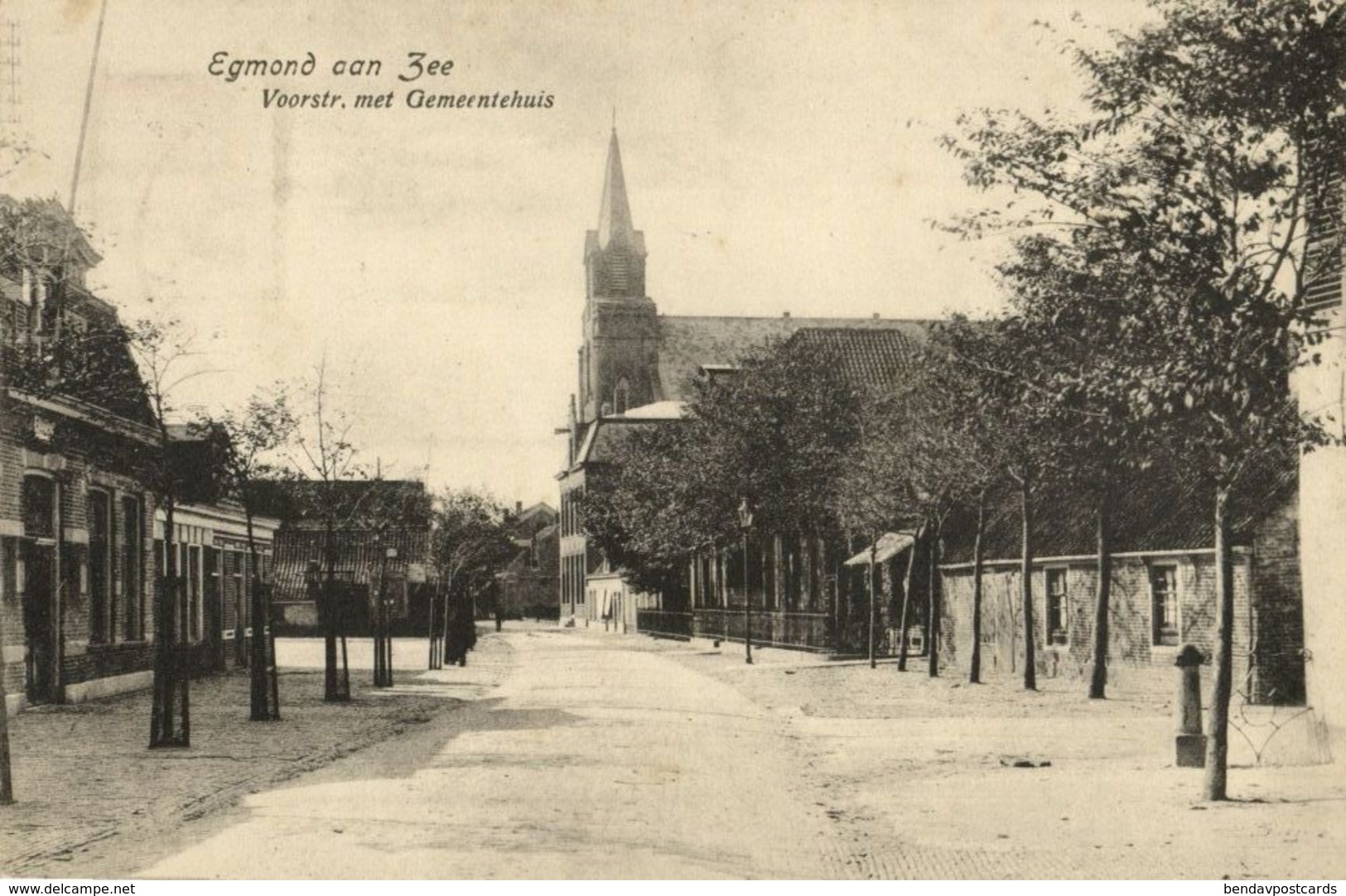 Nederland, EGMOND A/ZEE, Voorstraat Met Gemeentehuis (1918) Ansichtkaart - Egmond Aan Zee