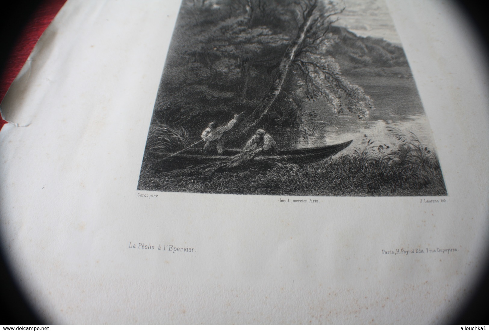 COROT PINX GRAVURE ESTAMPE LA PÈCHE A L’ÉPERVIER-IMPRIMERIE LEMERCIER PARIS-LAURENS LITH - Estampas & Grabados